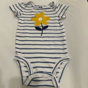 Carter’s Striped Blue and White Baby Onesie with Yellow Flower